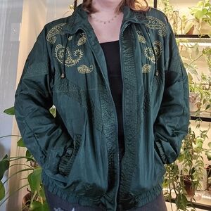 Adolfo Sport Vintage Zip up Jacket - Women's Large - Green & Gold